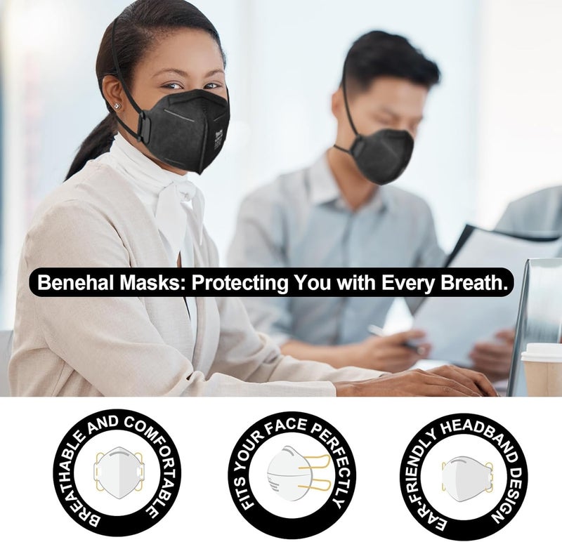 benehal NIOSH Approved N95 Face Masks Particulate Respirators, Pack of 25 N95 Masks, Individually Wrapped, Black - Image 5